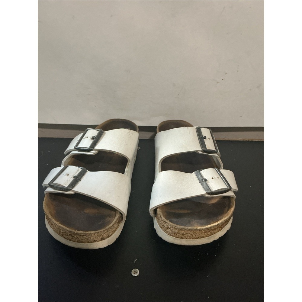 Birkenstock Arizona White Leather Sandals Womens 38 552681 Flat Slide Buckle